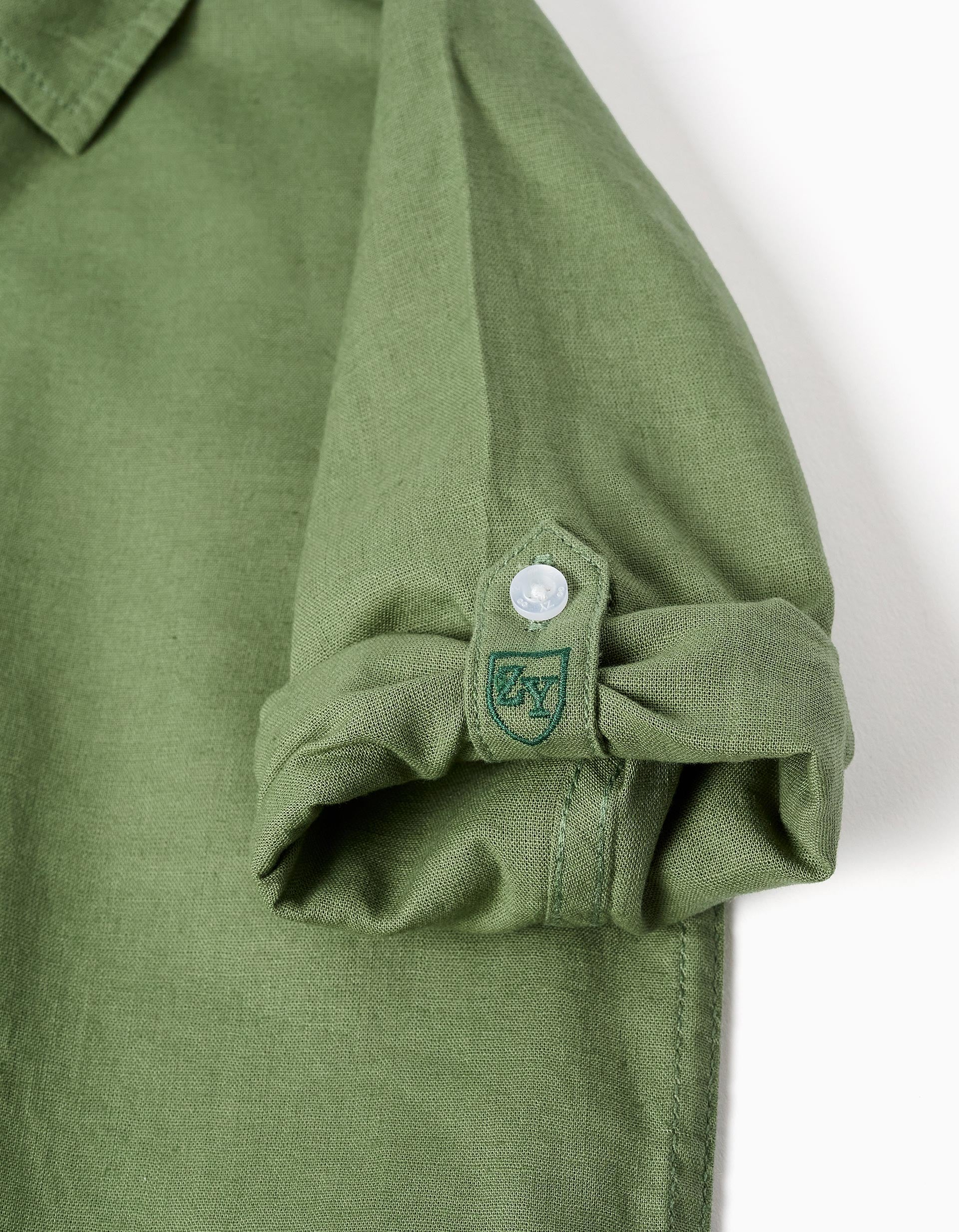 Camisa de manga comprida em linho para menino, verde