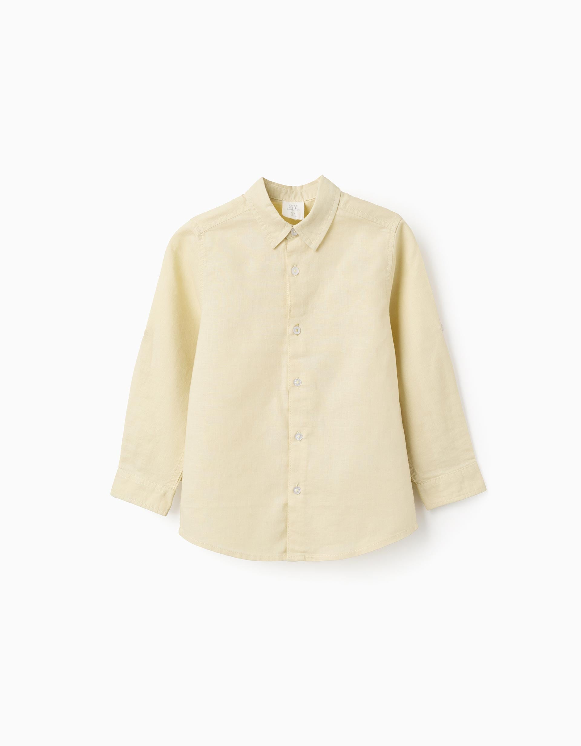 Camisa de manga comprida em linho para menino, amarelo