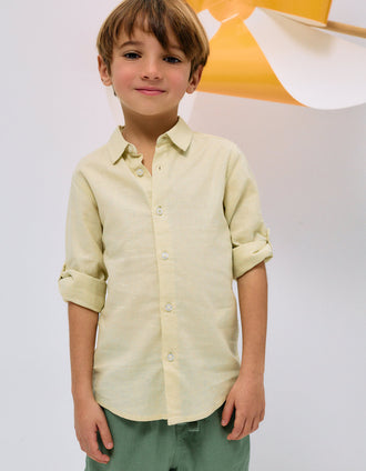 Camisa de manga comprida em linho para menino, amarelo