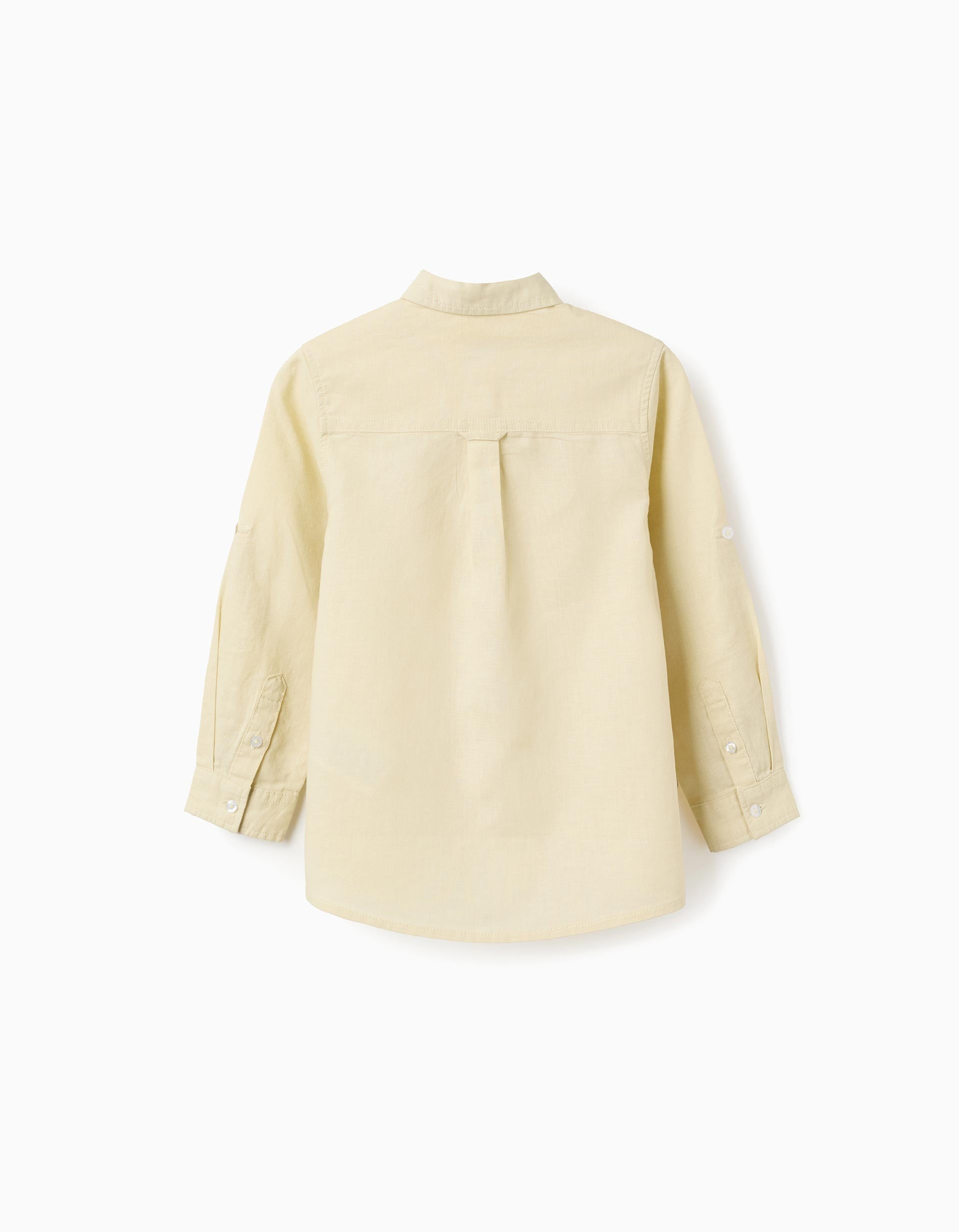 Camisa de manga comprida em linho para menino, amarelo