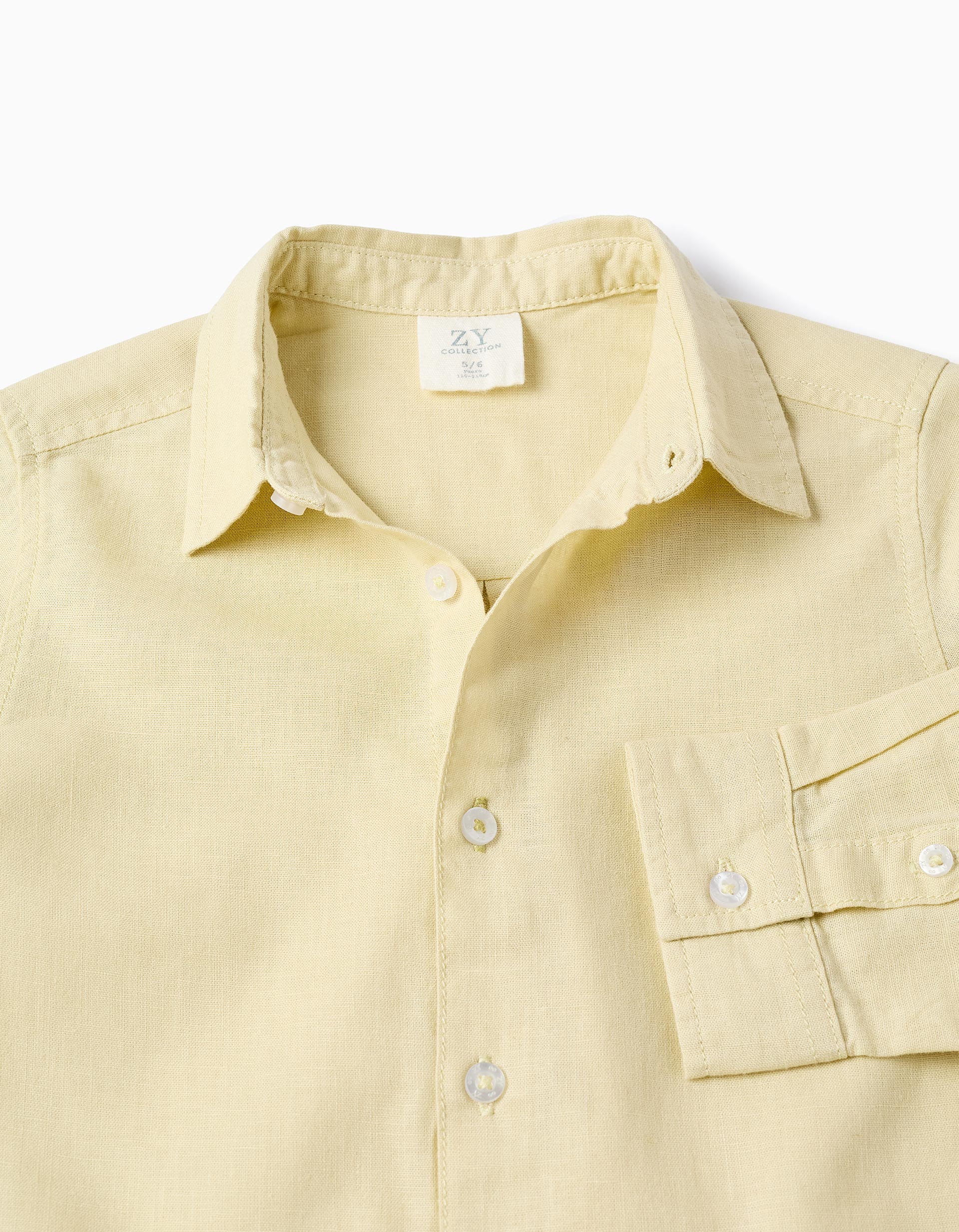 Camisa de manga comprida em linho para menino, amarelo