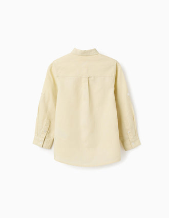 Camisa de manga comprida em linho para menino, amarelo