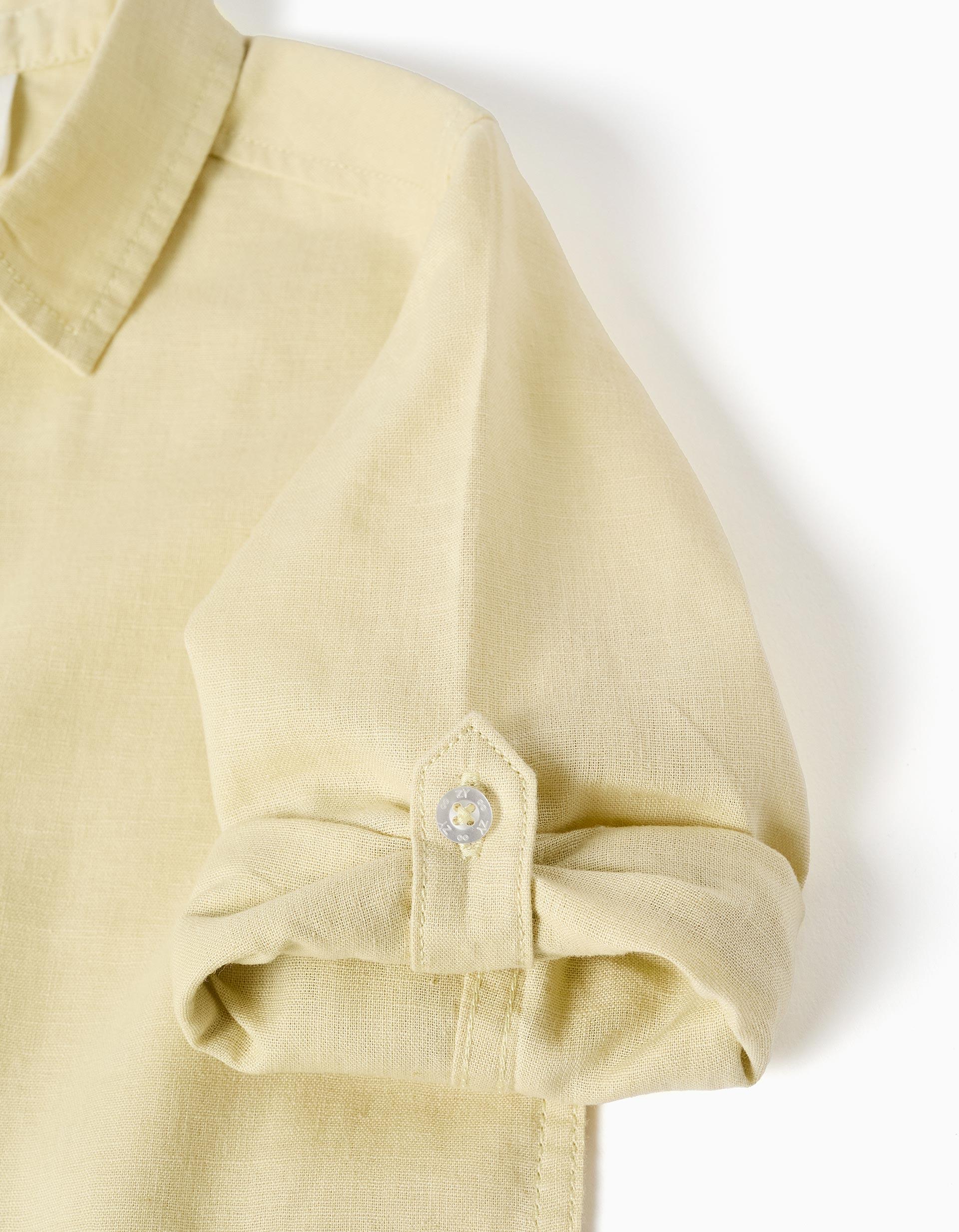 Camisa de manga comprida em linho para menino, amarelo
