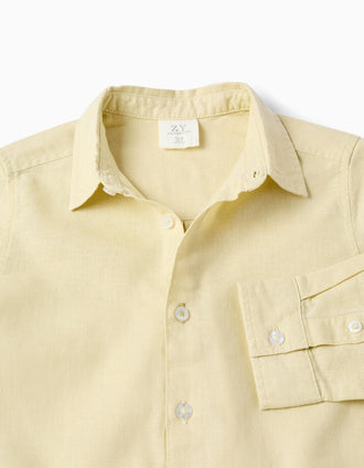 Camisa de manga comprida em linho para menino, amarelo