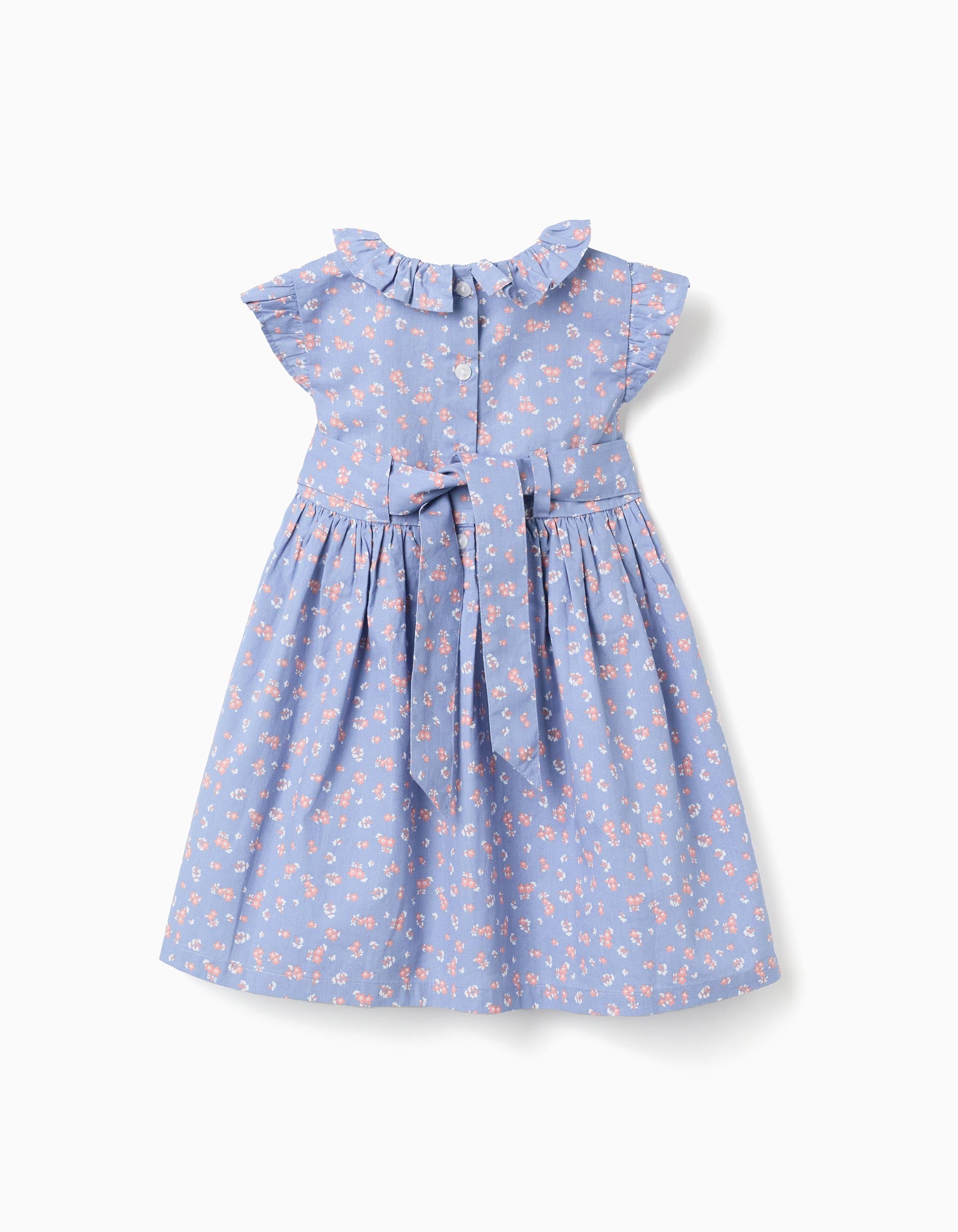 Robe en popeline avec motif floral et volants pour bébé fille, bleu