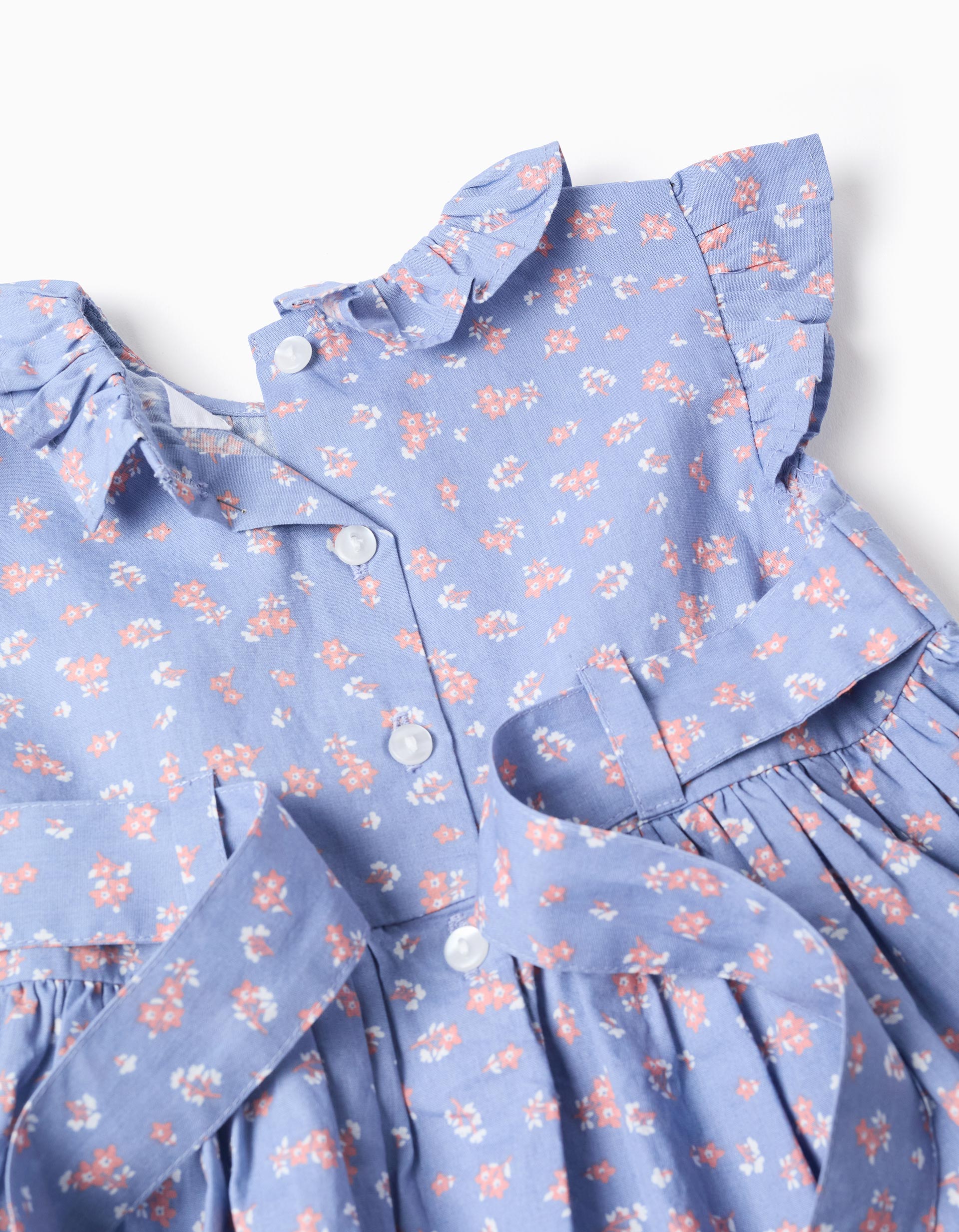 Robe en popeline avec motif floral et volants pour bébé fille, bleu