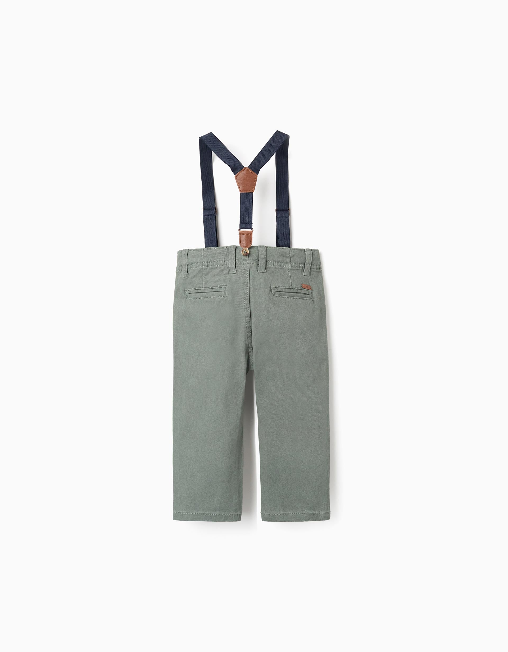 Twill trousers with removable braces for baby boys, dark green