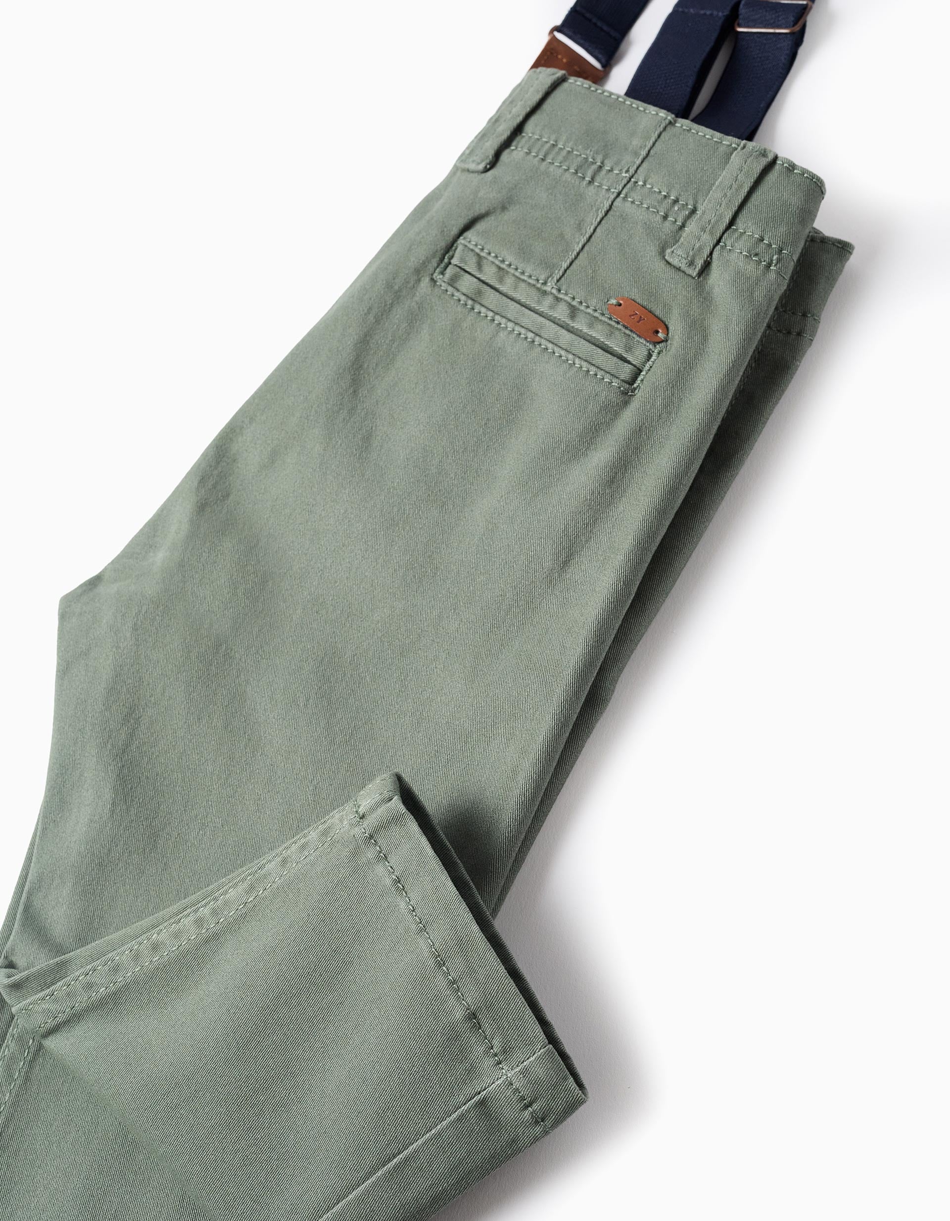 Twill trousers with removable braces for baby boys, dark green