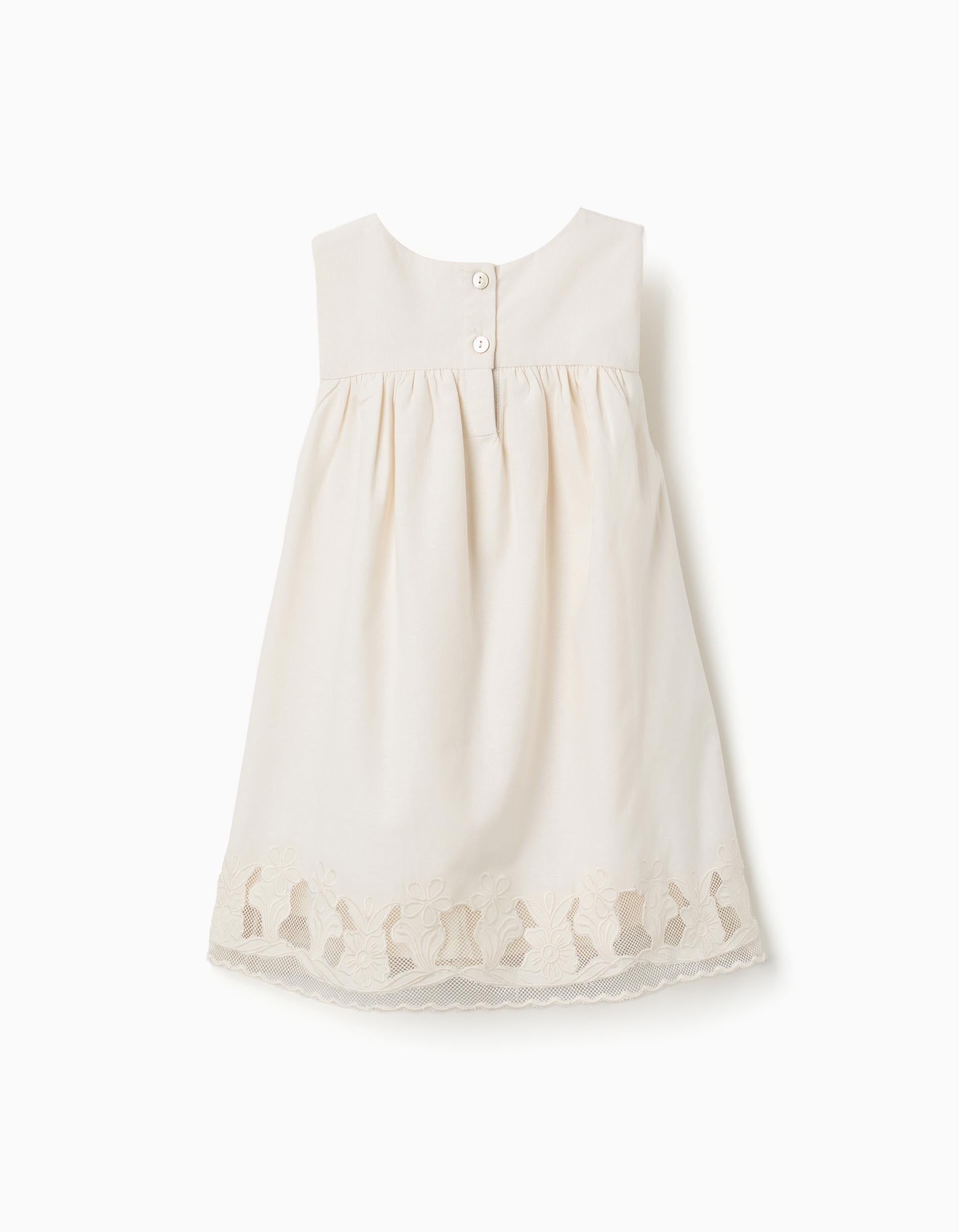 A-line sleeveless dress with embroidered flowers for baby girls, white