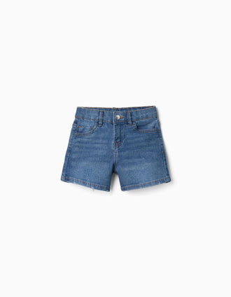 Calções de ganga slim com cinco bolsos para menina, azul