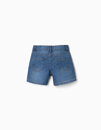 Calções de ganga slim com cinco bolsos para menina, azul