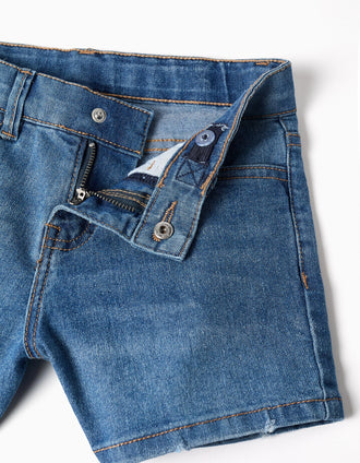 Calções de ganga slim com cinco bolsos para menina, azul