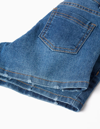 Calções de ganga slim com cinco bolsos para menina, azul