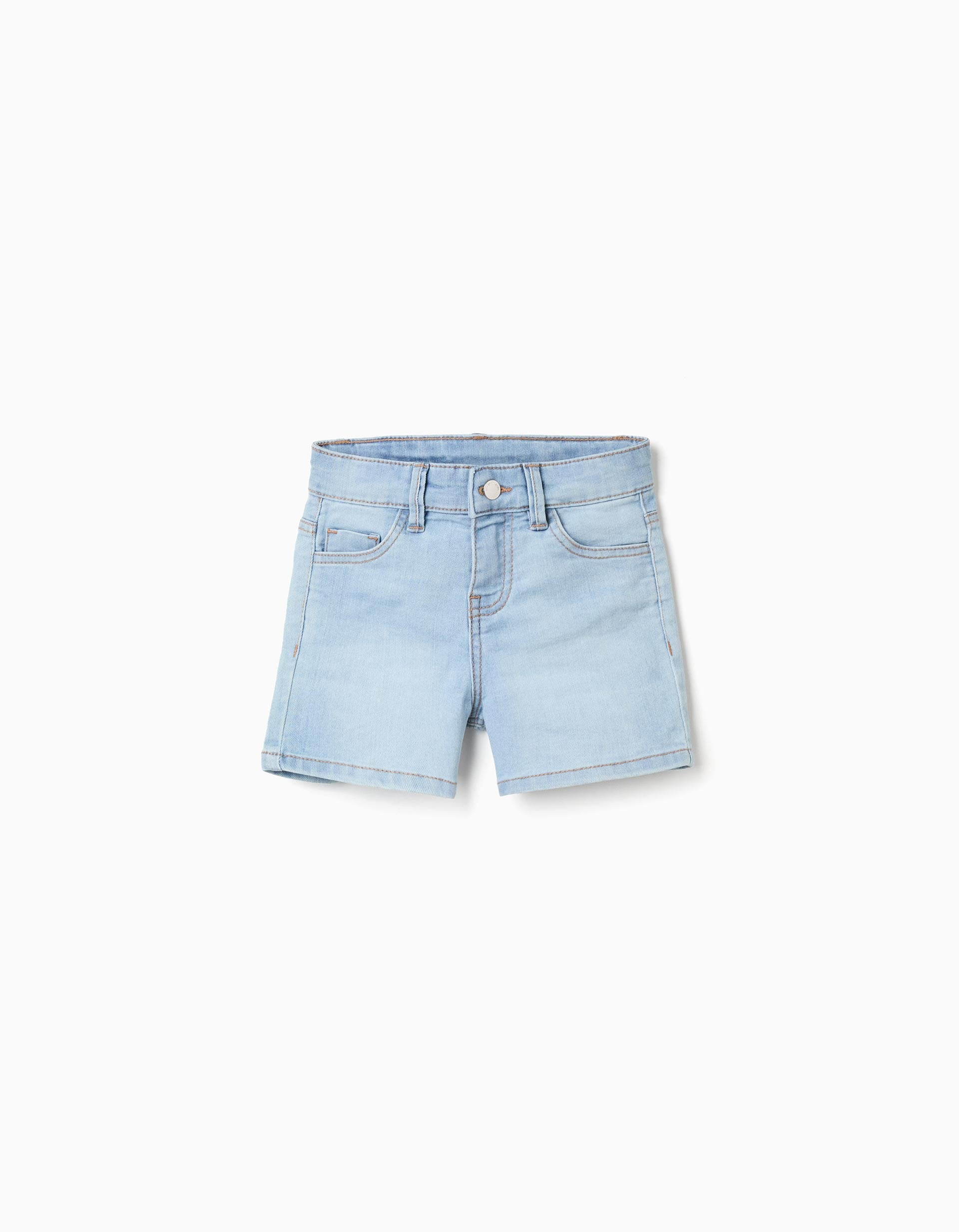 Denim slim shorts with five pockets for girls, light blue