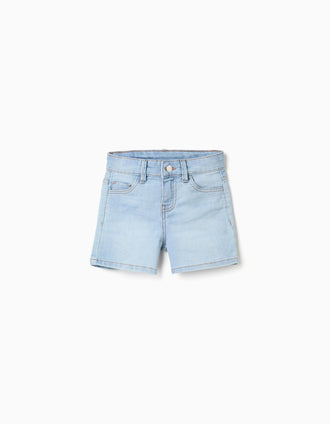 Denim slim shorts with five pockets for girls, light blue