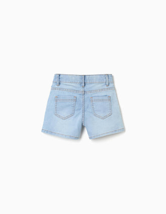 Denim slim shorts with five pockets for girls, light blue