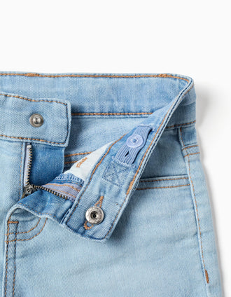 Denim slim shorts with five pockets for girls, light blue