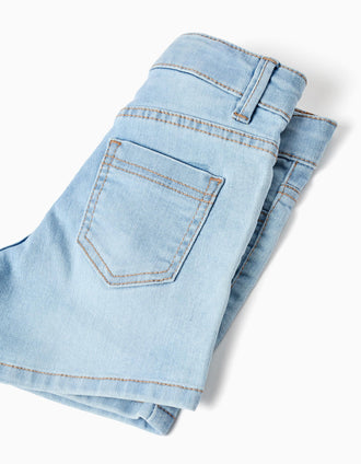 Denim slim shorts with five pockets for girls, light blue