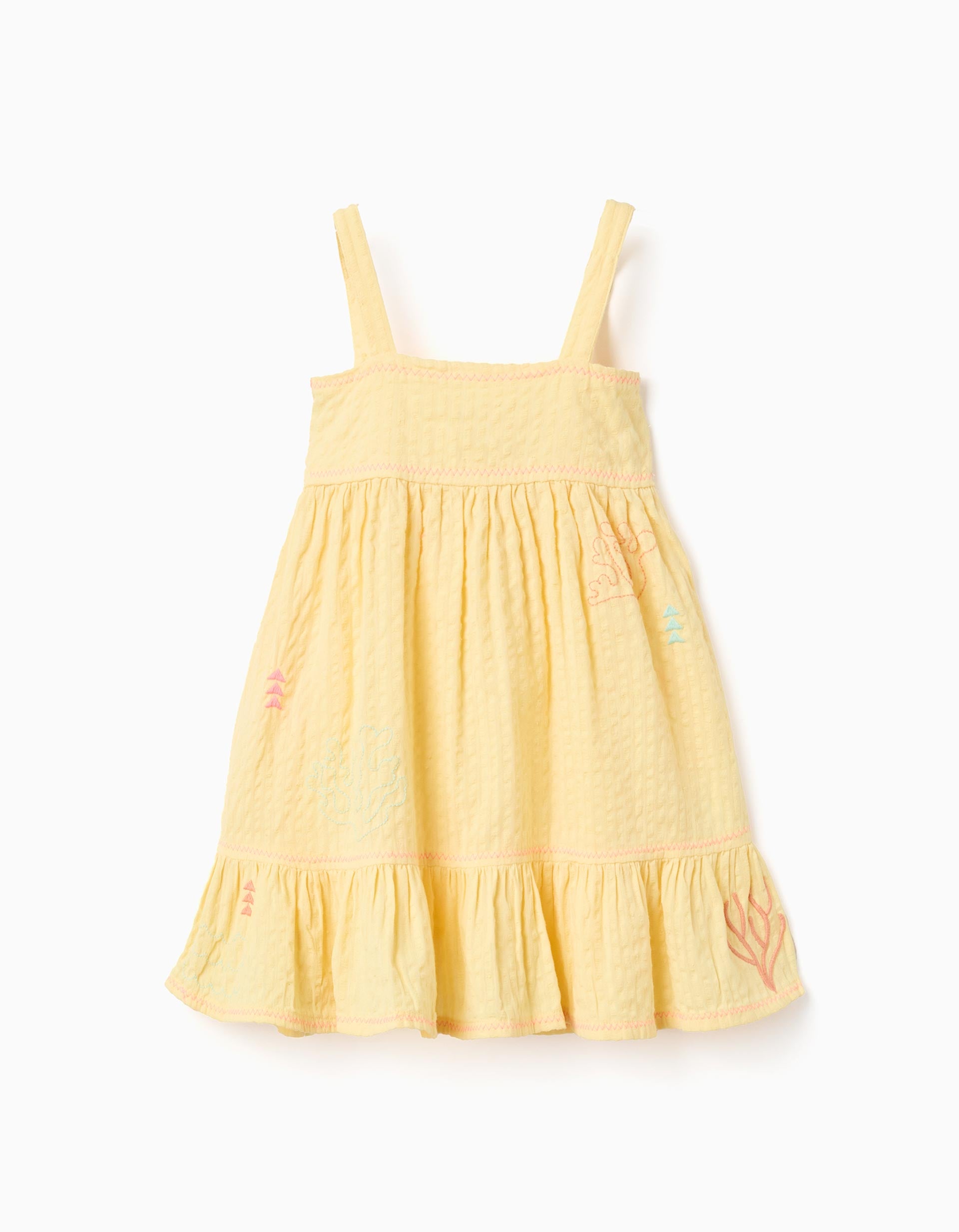 Vestido sin mangas de algodón con algas bordadas para bebé niña, amarillo