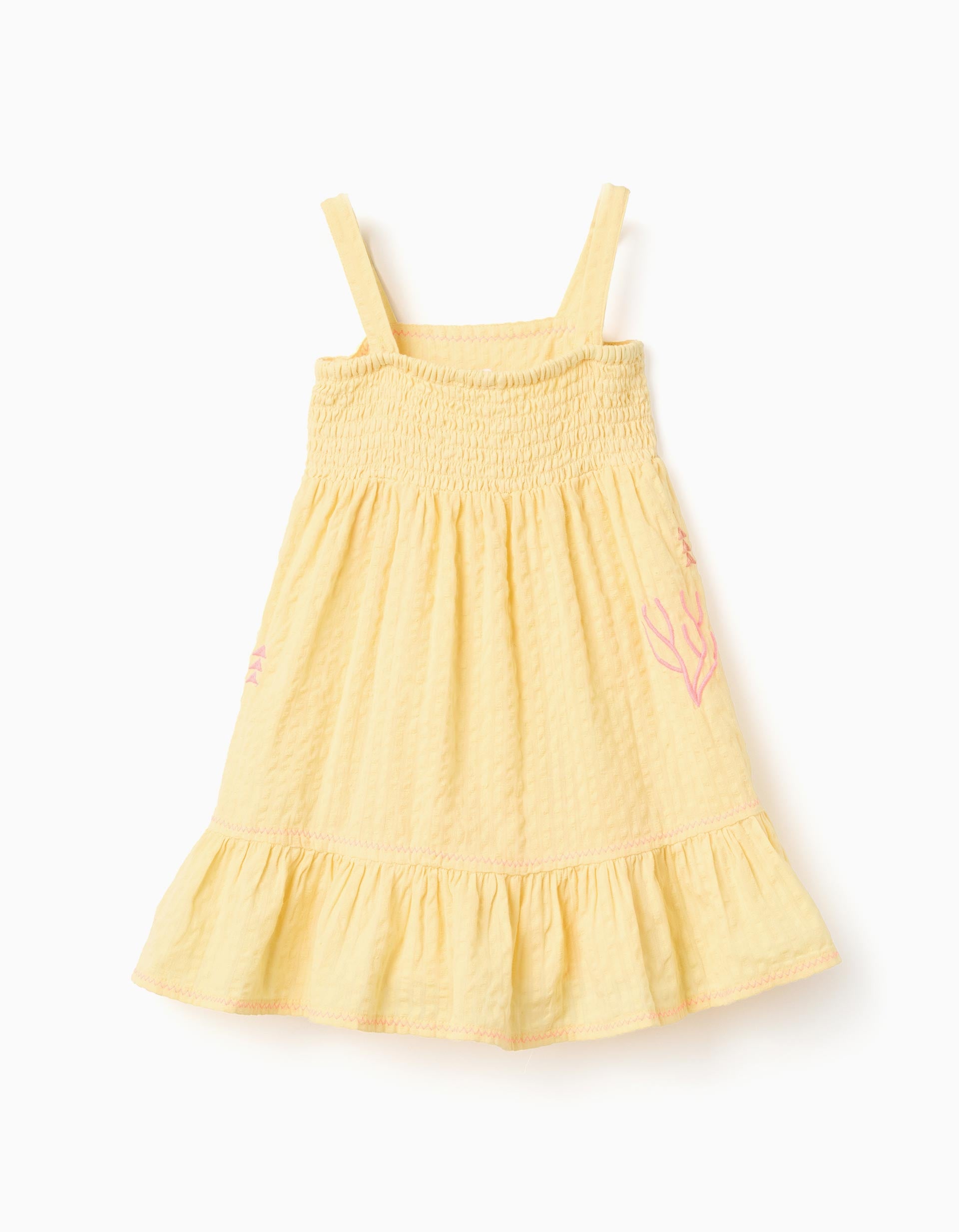 Vestido sin mangas de algodón con algas bordadas para bebé niña, amarillo