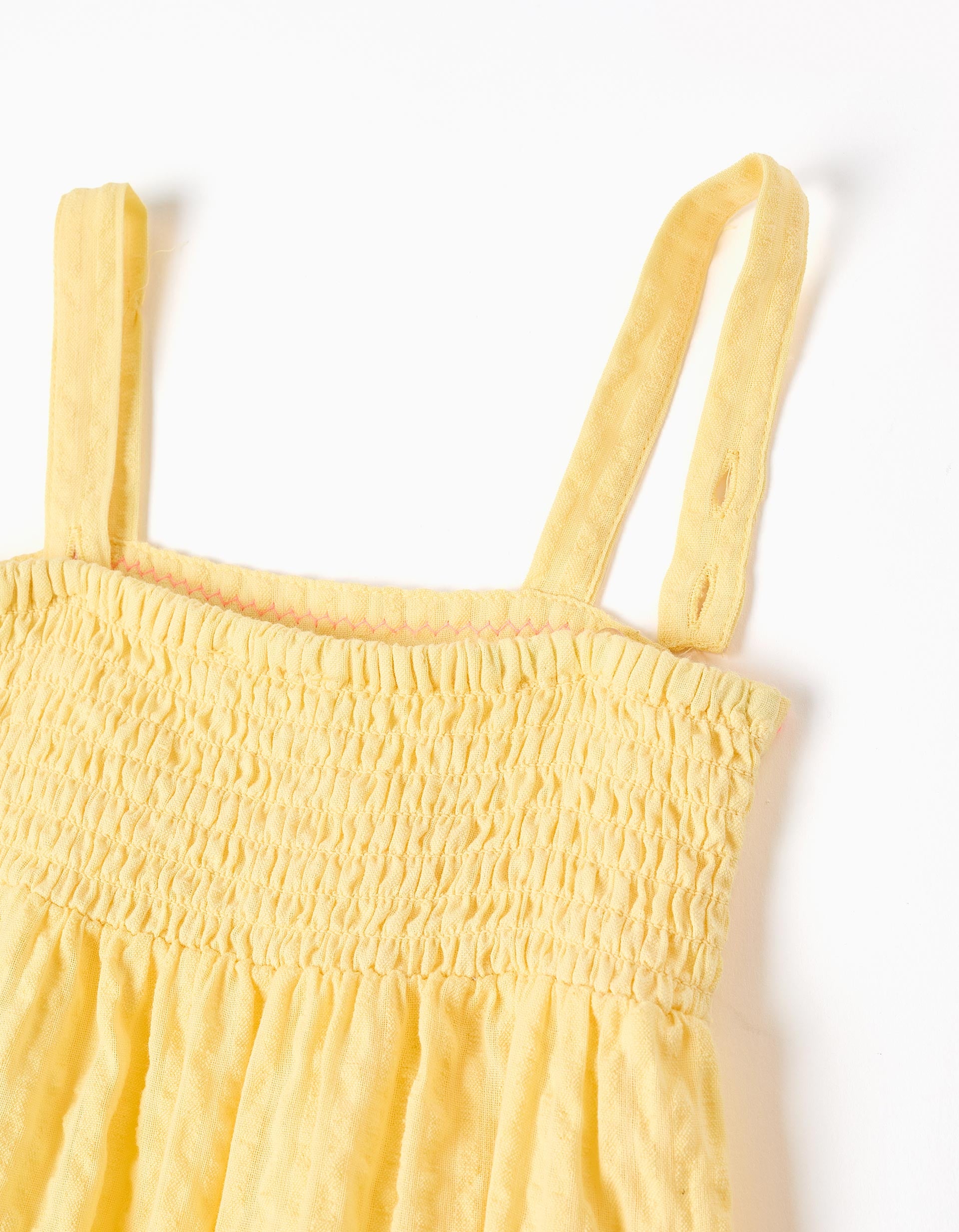 Vestido sin mangas de algodón con algas bordadas para bebé niña, amarillo