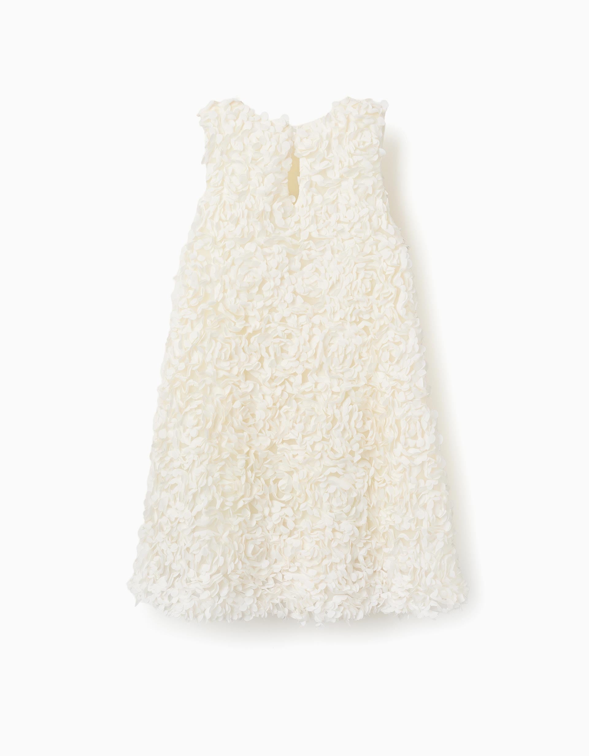 A-line sleeveless dress with flowers for girls, white