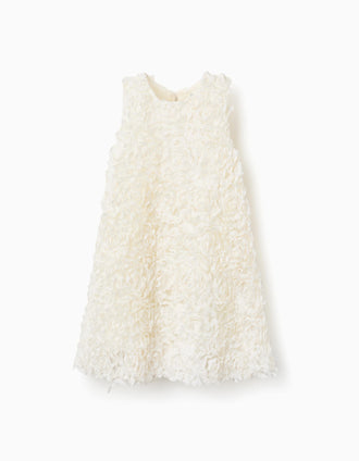 Vestido sin mangas de línea A con flores para niña, blanco