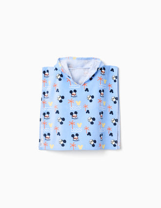 Poncho de plage à capuche Mickey pour bébé garçon, bleu clair