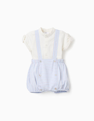 Cotton bodysuit + striped shorts set for newborn boys, multicolour