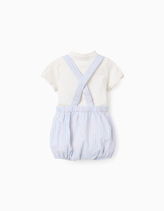 Cotton bodysuit + striped shorts set for newborn boys, multicolour