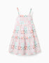 Vestido de alças de algodão com azulejos para menina, multicolor
