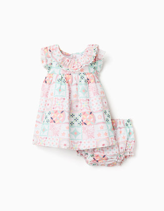 Vestido e um tapa-fraldas com motivo azulejos para recém-nascida, multicolor