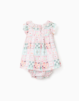 Vestido e um tapa-fraldas com motivo azulejos para recém-nascida, multicolor