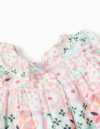 Vestido e um tapa-fraldas com motivo azulejos para recém-nascida, multicolor