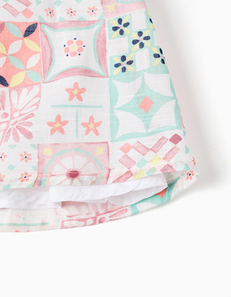 Vestido e um tapa-fraldas com motivo azulejos para recém-nascida, multicolor