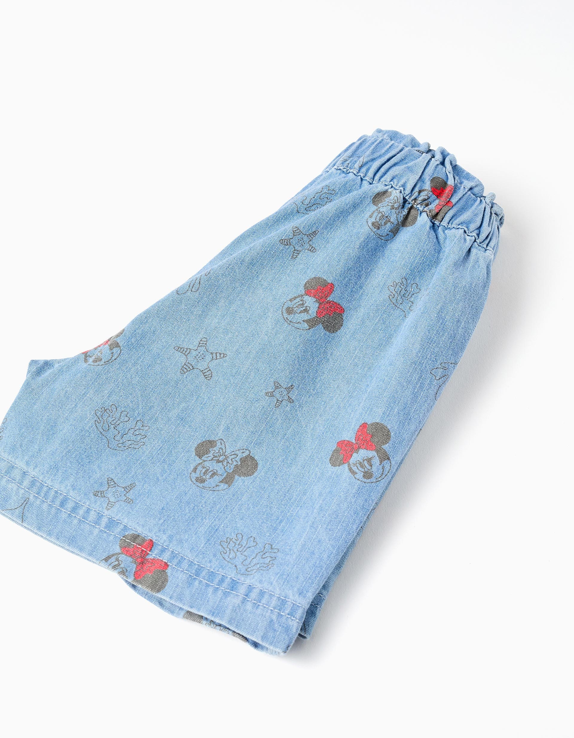 Calções de ganga com motivo Minnie para bebé menina, azul-claro