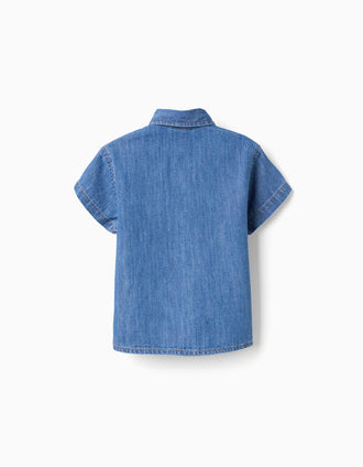 Camisa de manga corta vaquera con bolsillo para bebé niño, azul