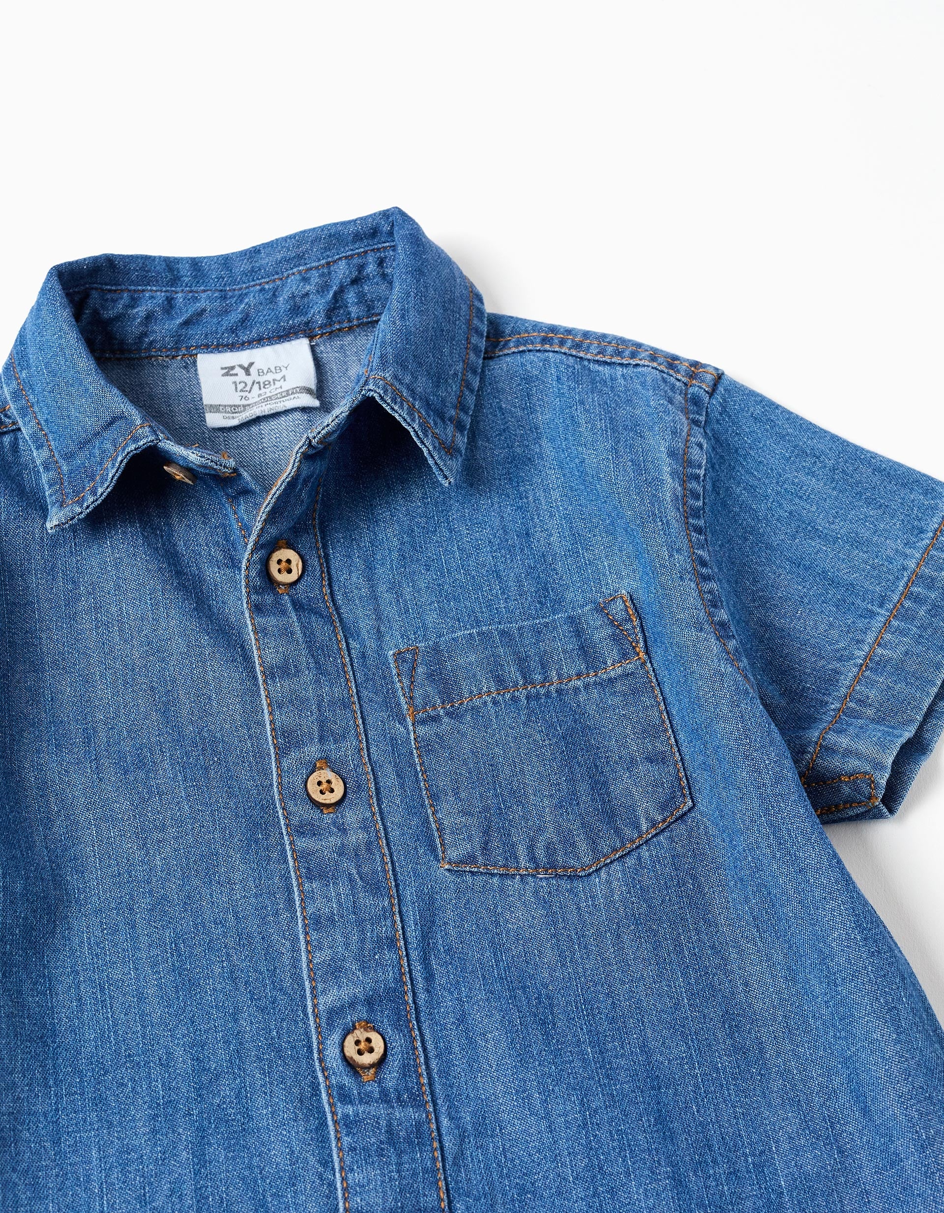 Chemise en jean à manches courtes et poche pour bébé garçon, bleu