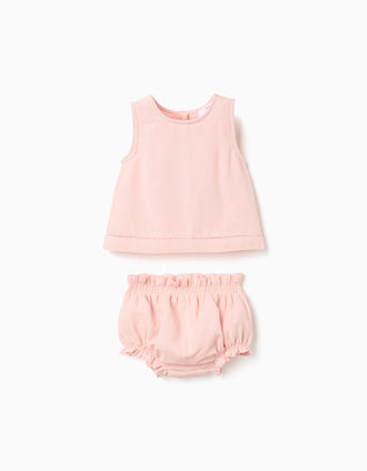 Blusa sem mangas + tapa-fraldas B&S para recém-nascida, rosa-claro