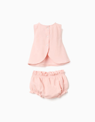 Blusa sem mangas + tapa-fraldas B&S para recém-nascida, rosa-claro