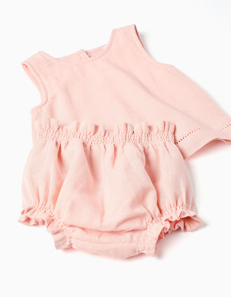 Blusa sem mangas + tapa-fraldas B&S para recém-nascida, rosa-claro