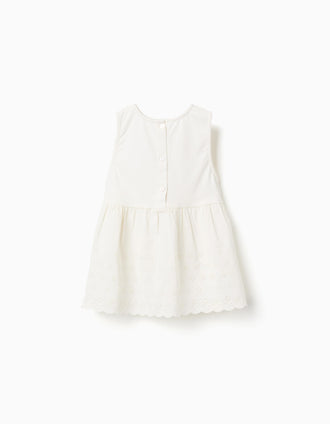 Blusa sem mangas de algodão com bordado inglês para menina, bege-claro