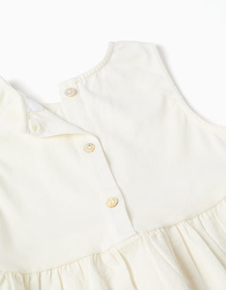 Blusa sem mangas de algodão com bordado inglês para menina, bege-claro