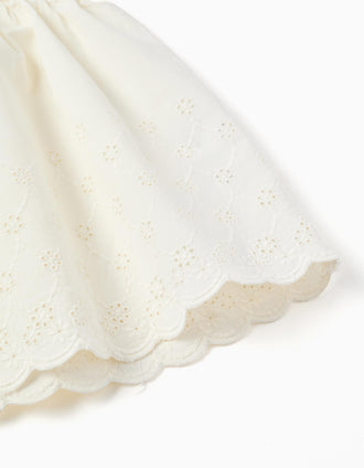 Blusa sem mangas de algodão com bordado inglês para menina, bege-claro