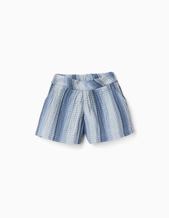 Calções de algodão às riscas com cintura elástica para menina, azul