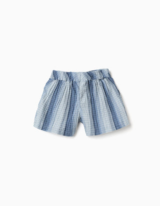 Calções de algodão às riscas com cintura elástica para menina, azul