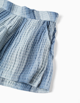 Calções de algodão às riscas com cintura elástica para menina, azul