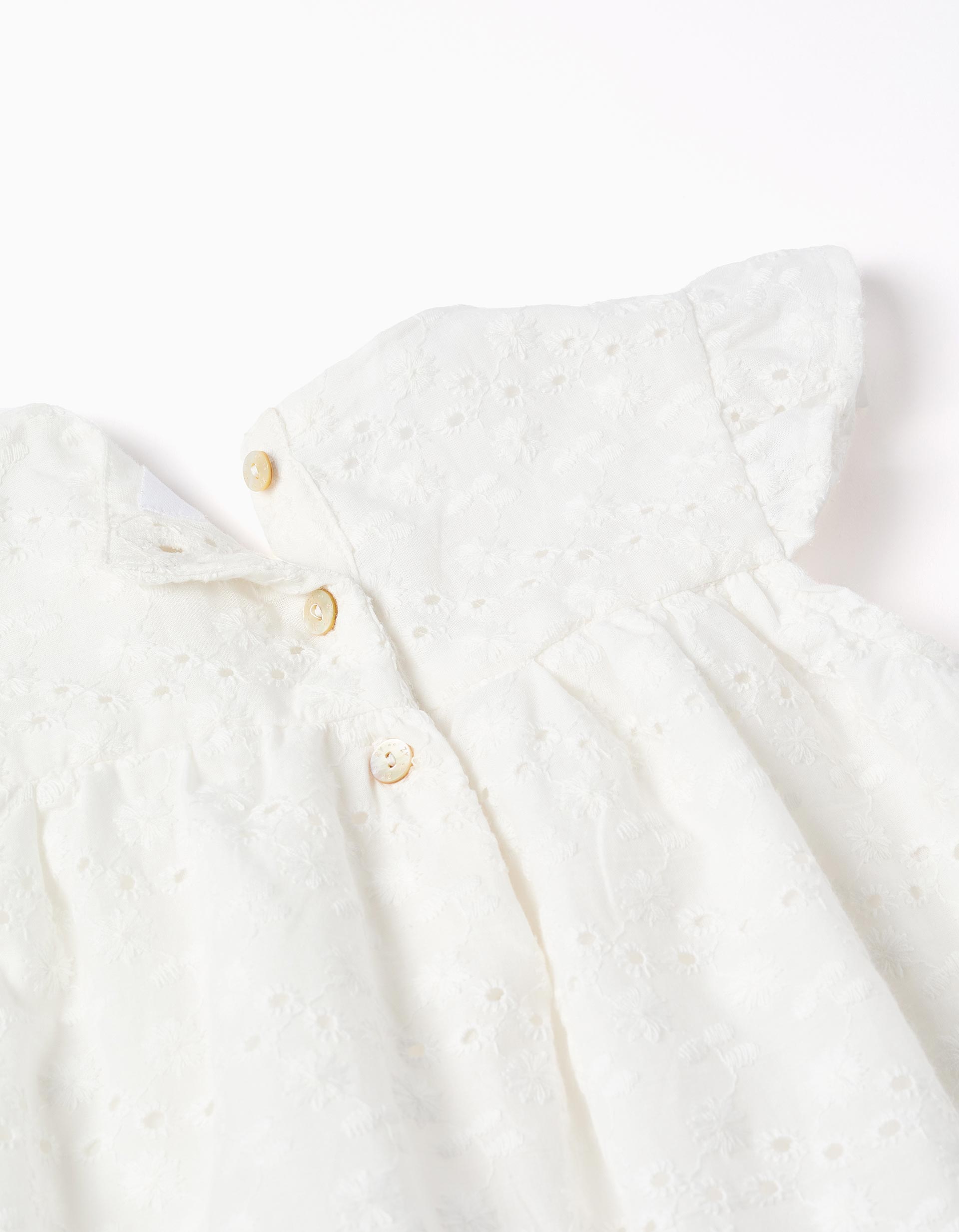 Vestido de algodón con bordado inglés y volantes para bebé niña, blanco
