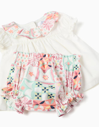 Blouse en coton + bloomer à motif mosaïque pour nouveau-née, multicolore