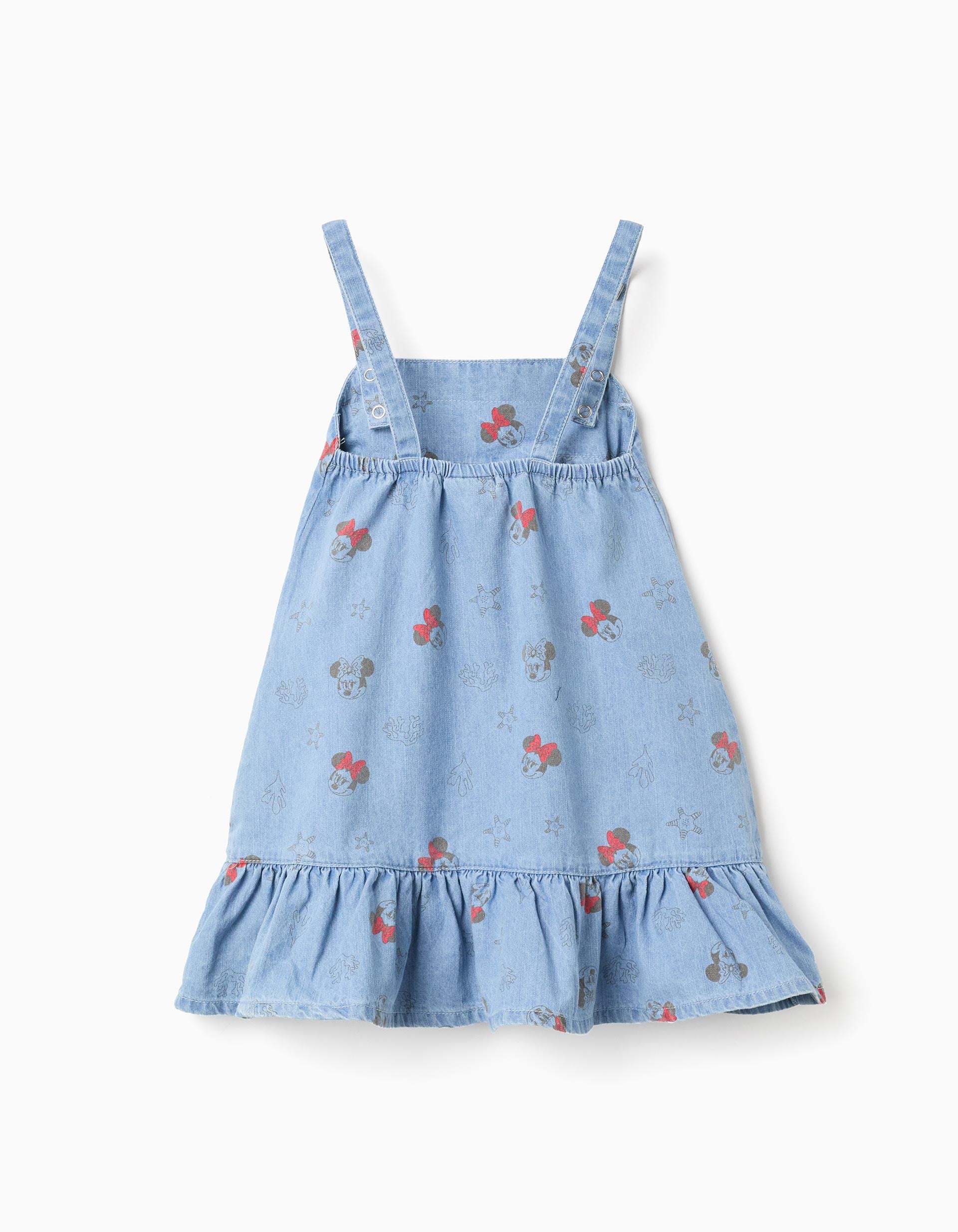 Vestido de ganga sem mangas Minnie para bebé menina, azul-claro